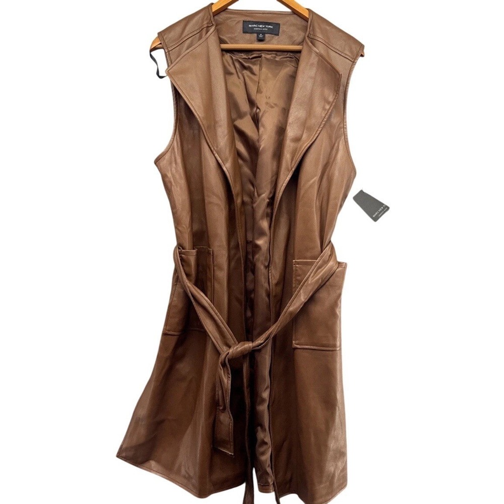 Marc New York Andrew Marc Faux Leather Vest Dress Camel Brown Belted M NWT - Picture 2 of 6